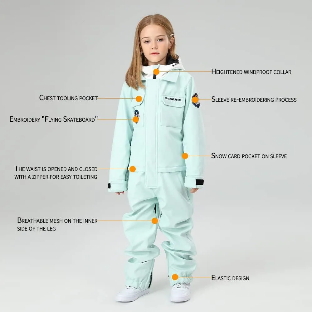 HOTIAN Kids One Piece Snowsuits Girls Ski Suits Overalls Waterproof Insulated Snow Wear Outfits Snowboarding Jackets