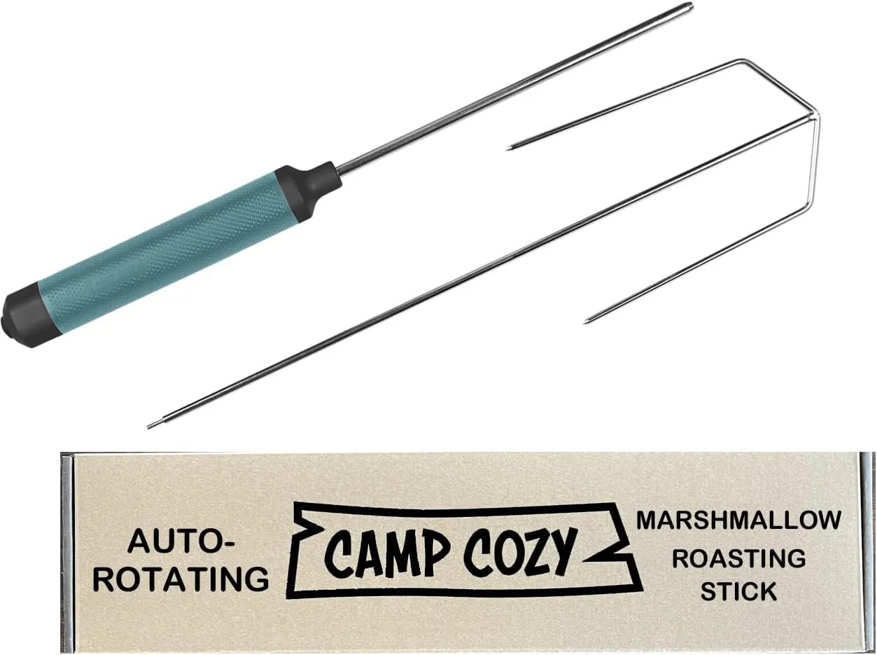 HotRod Automatic Rotating Hot Dog and Marshmallow Roasting Stick – Premium Campfire Tool for S’mores, BBQ, and Camping – Compact, Durable, and Fun for All Ages - BLUE