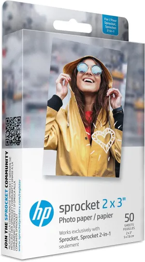 HP Sprocket 2x3" Premium Zink Sticky Back Photo Paper (50 Sheets) Compatible with HP Sprocket Photo Printers