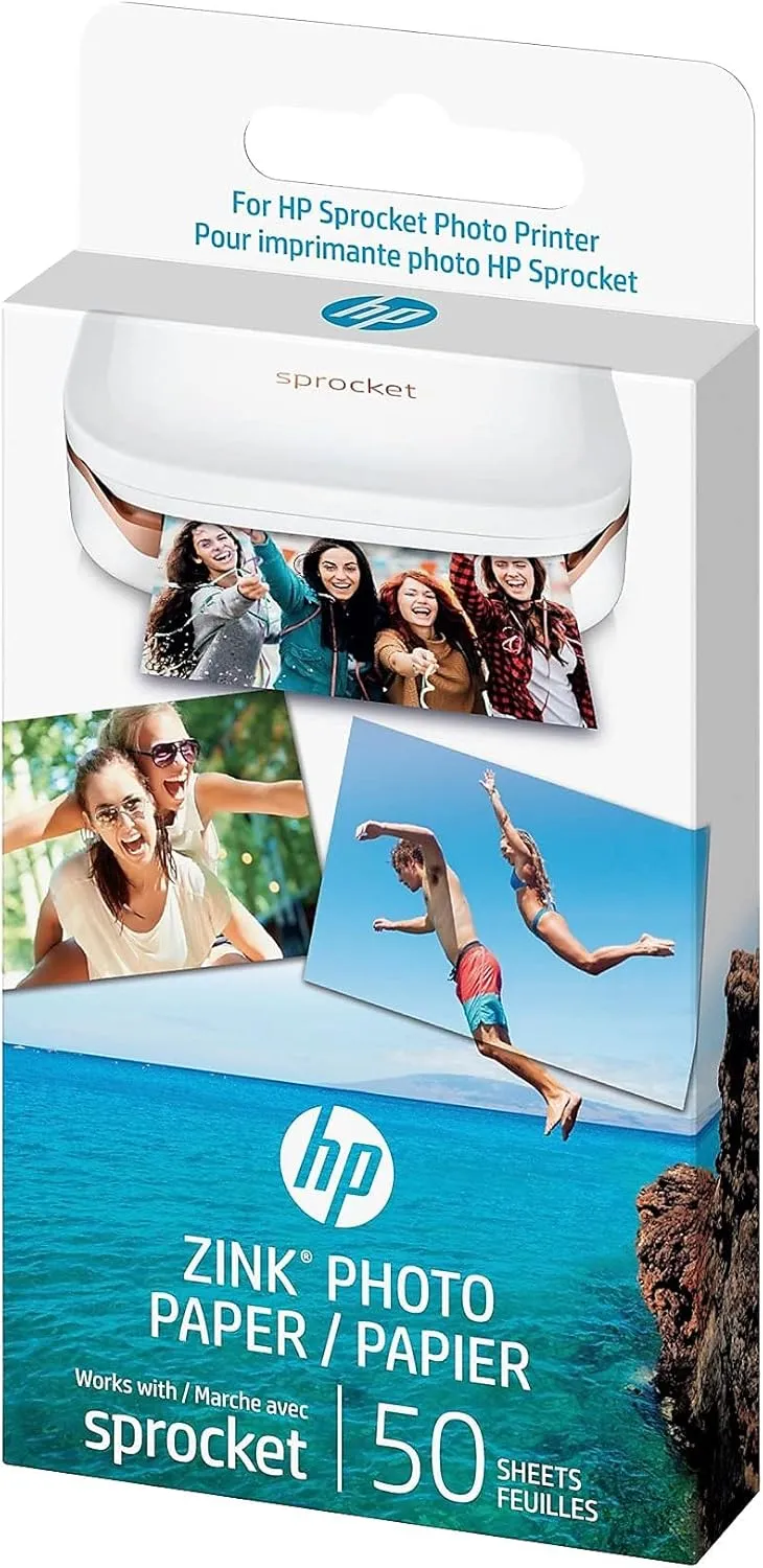 HP Sprocket 2x3" Premium Zink Sticky Back Photo Paper (50 Sheets) Compatible with HP Sprocket Photo Printers