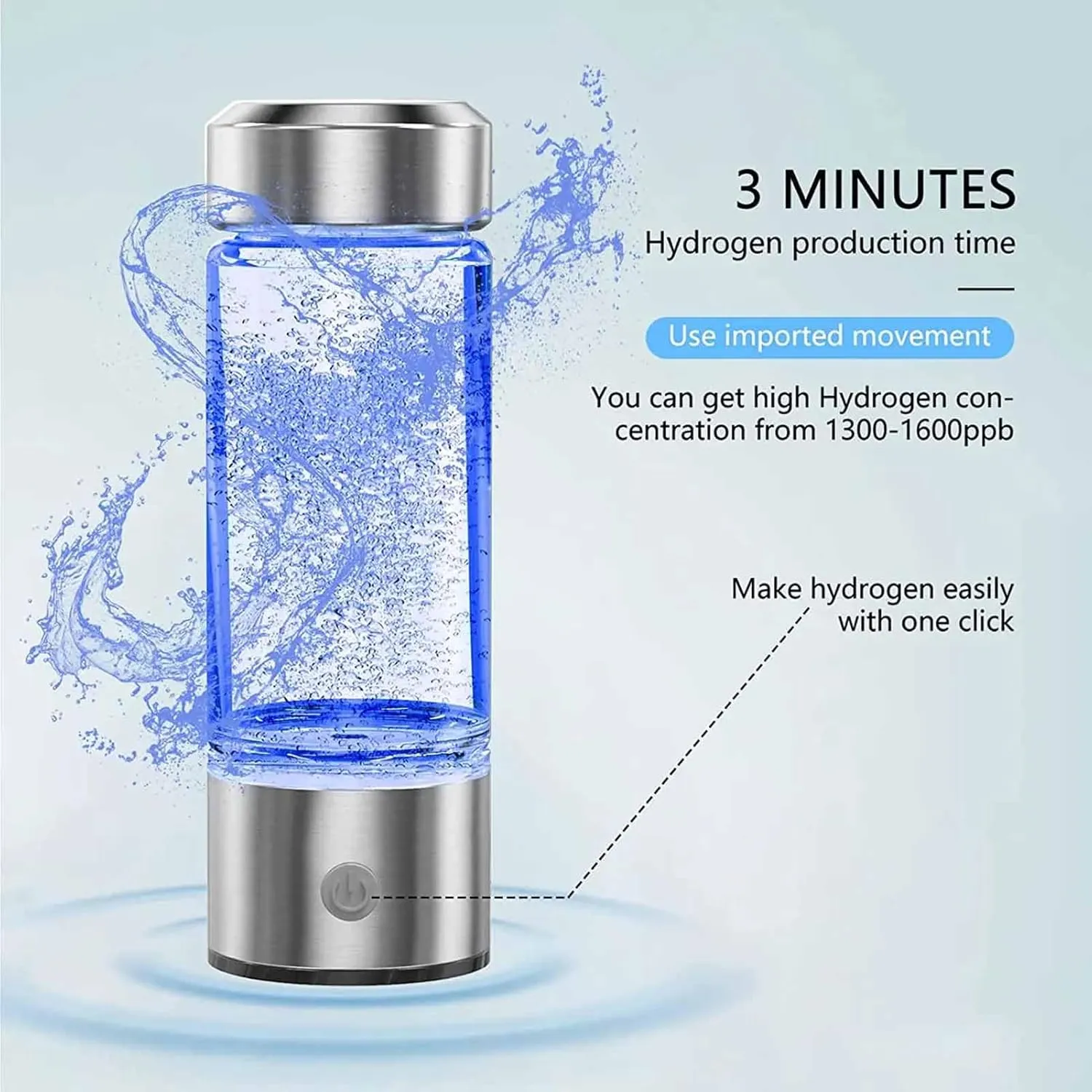 Hydrogen Rich Water Bottle, lonizer Alkaline Generator, Portable Healthy Cup, USB Rechargeable Anti-Aging Hydrogen Water Bottle, 1600ppb High Concentration