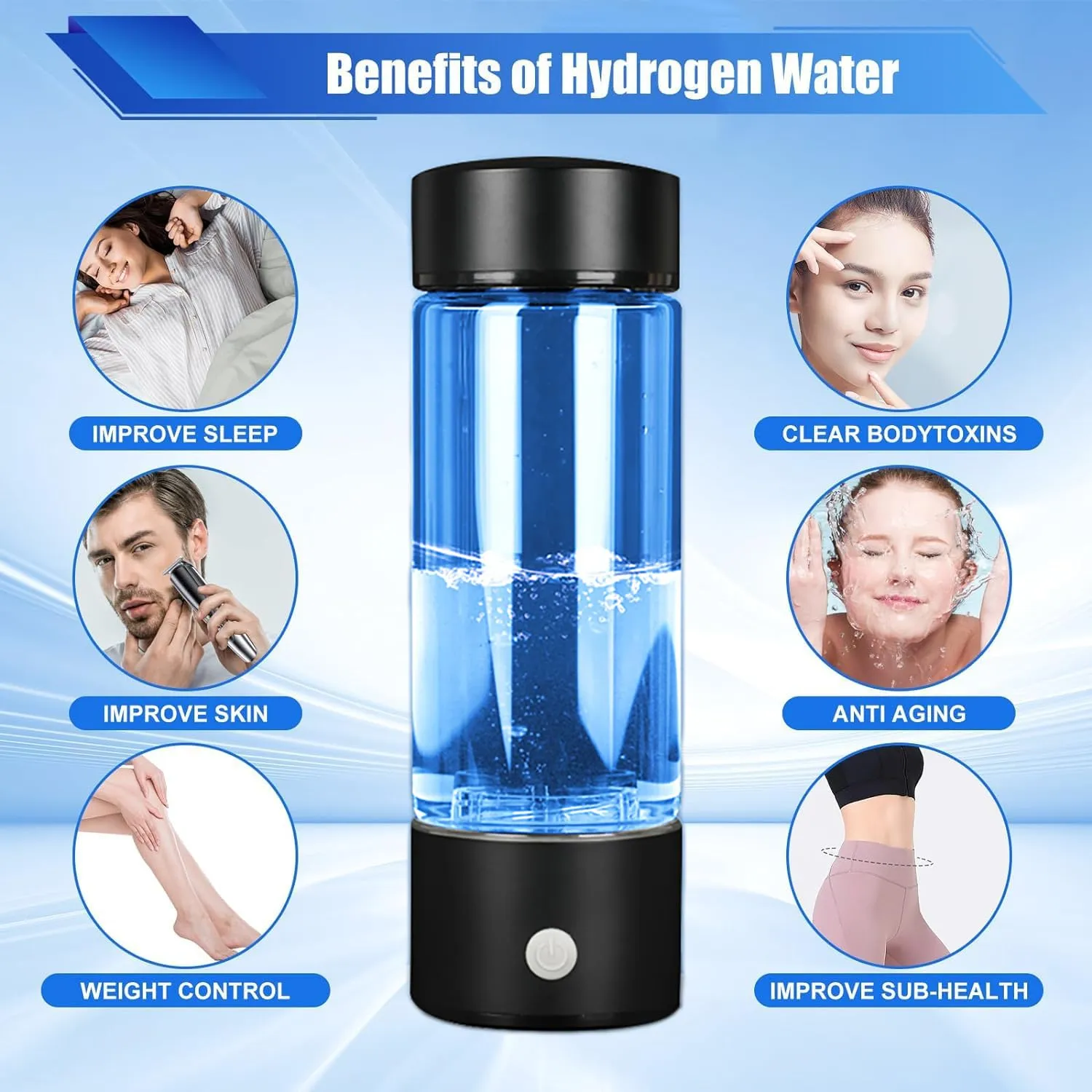 Hydrogen Water Bottle Generator 3 In1,SPE/PEM Water Ionizer,Glass Hydrogenated Rich Water Bottles, Premium Alkaline Water Hydrogen Water Machine Filter Pitcher Gift for Office/Home/Travel Women/Men