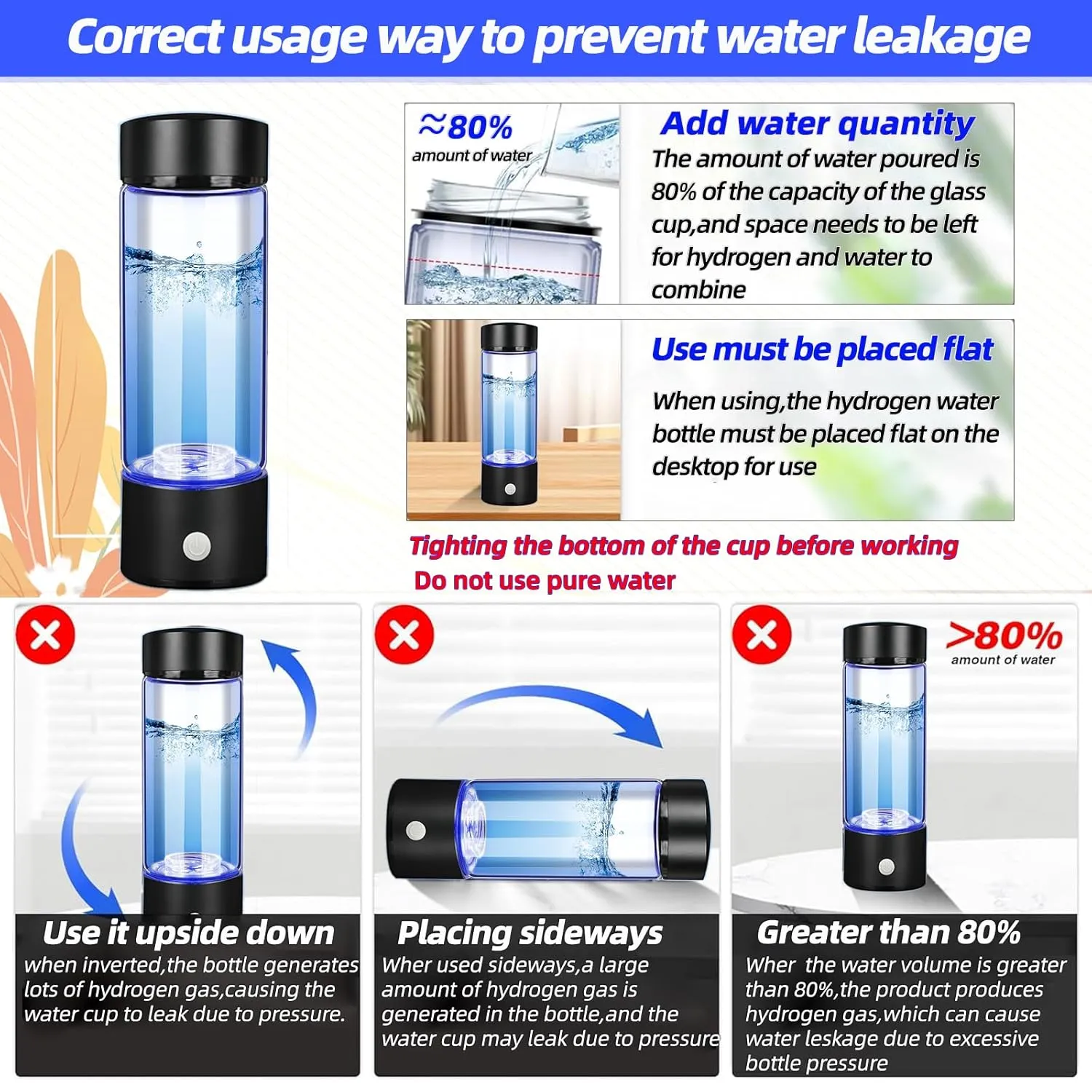 Hydrogen Water Bottle Generator 3 In1,SPE/PEM Water Ionizer,Glass Hydrogenated Rich Water Bottles, Premium Alkaline Water Hydrogen Water Machine Filter Pitcher Gift for Office/Home/Travel Women/Men