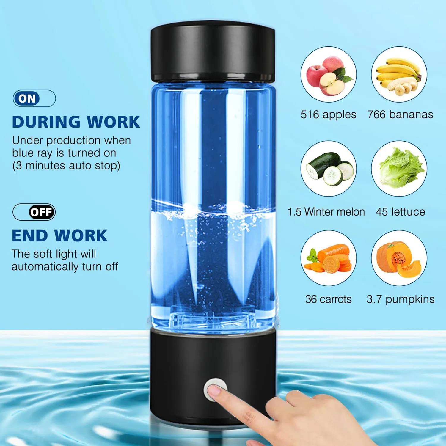 Hydrogen Water Bottle Generator 3 In1,SPE/PEM Water Ionizer,Glass Hydrogenated Rich Water Bottles, Premium Alkaline Water Hydrogen Water Machine Filter Pitcher Gift for Office/Home/Travel Women/Men