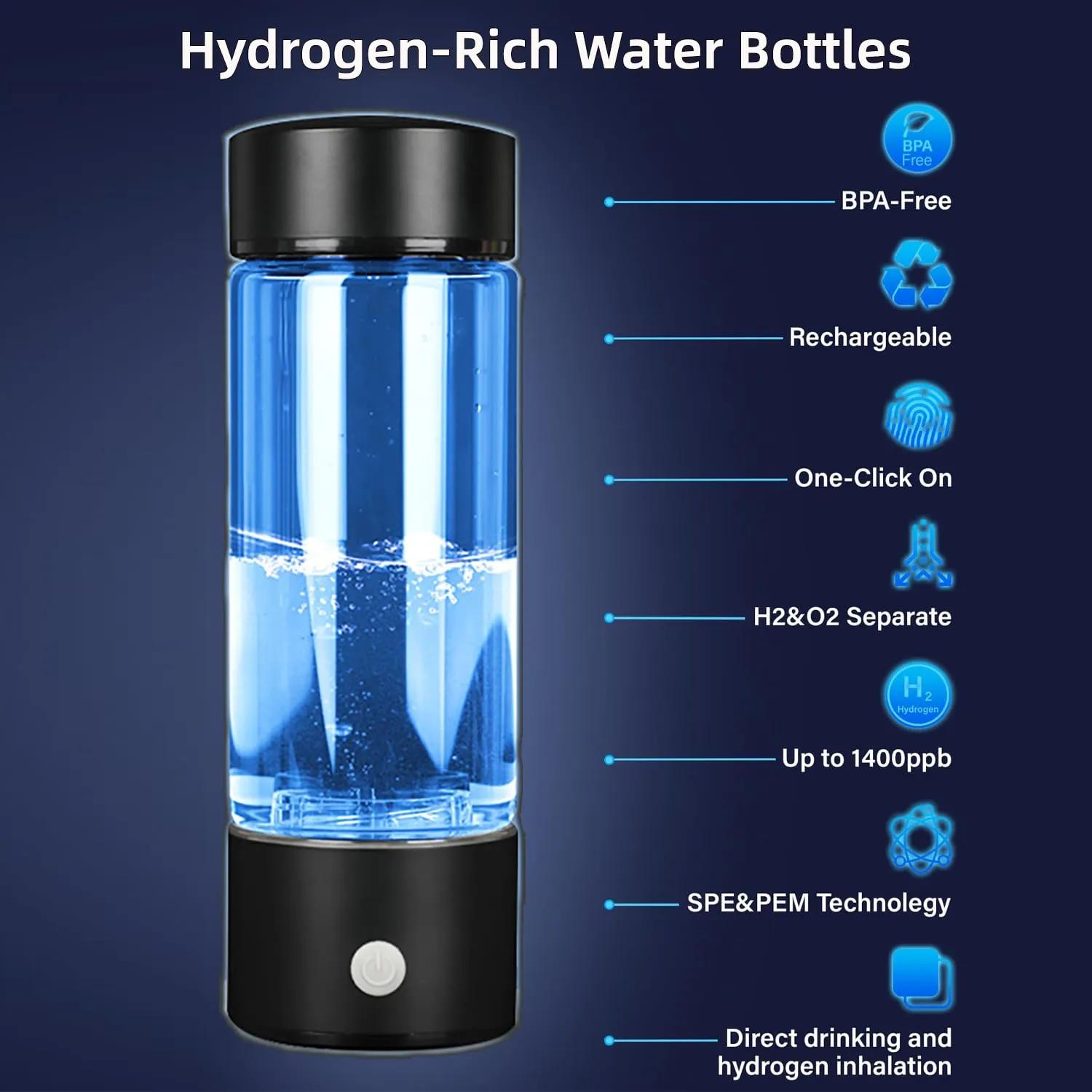 Hydrogen Water Bottle Generator 3 In1,SPE/PEM Water Ionizer,Glass Hydrogenated Rich Water Bottles, Premium Alkaline Water Hydrogen Water Machine Filter Pitcher Gift for Office/Home/Travel Women/Men