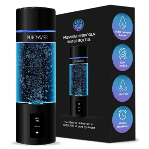 Hydrogen Water Bottle Generator, up to 6000 PPB with SPE/PEM Technology Hydrogen Bottle, Portable, Rechargeable Hydrogen Generator, Long Lasting Battery