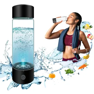 Hydrogen Water Bottle, Portable Hydrogen Water Bottle Generator with Inhaler Adapter, Rechargeable Hydrogen Rich Water hydrogenator Glass Health Cup for Home Office, 420ML(Black)