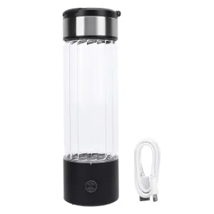 Hydrogen Water Ionizer Machine 460ml Capacity 1400ppb Portable Water Bottle Generator Rechargeable H2 Drink with Nose Tube Inhale Hydrogen Gas High Borosilicate Glass