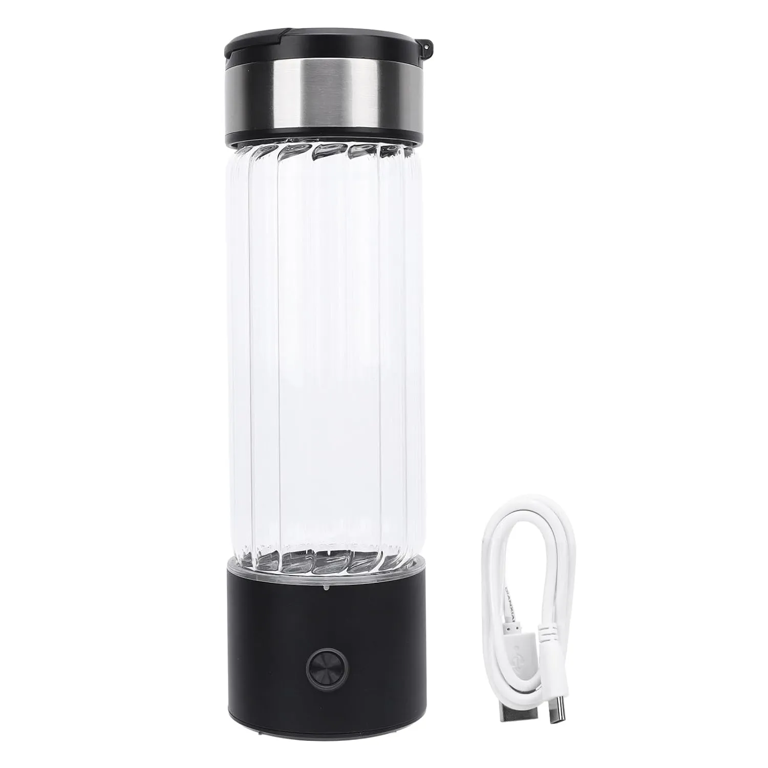 Hydrogen Water Ionizer Machine 460ml Capacity 1400ppb Portable Water Bottle Generator Rechargeable H2 Drink with Nose Tube Inhale Hydrogen Gas High Borosilicate Glass