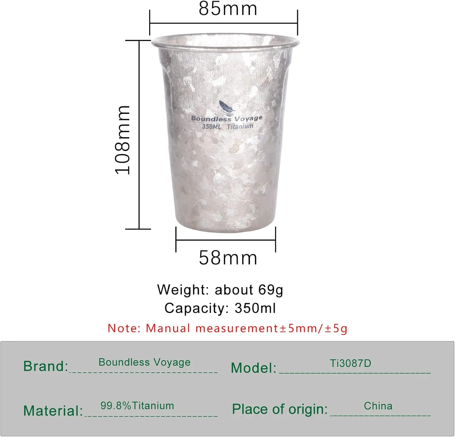 iBasingo 350ml/12oz Titanium Beer Cup Outdoor Camping Single Layer Mug Coffee Tea Cola Cup Travel Stackable Lightweight Water Cup Picnic Garden Party Cup Festival Gift Ti3087D (1 pc)