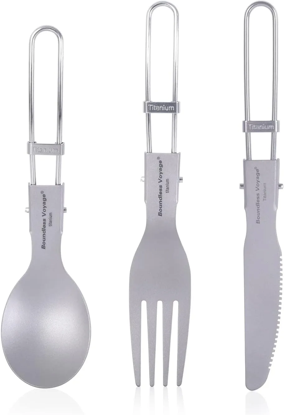 iBasingo Titanium Spork Spoon Fork Knife with Folding Handle Ultralight Dinnerware Utensils for Camping Outdoor Picnic Hiking Travel Home use