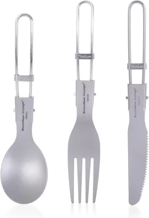 iBasingo Titanium Spork Spoon Fork Knife with Folding Handle Ultralight Dinnerware Utensils for Camping Outdoor Picnic Hiking Travel Home use