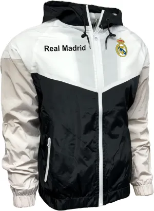 Icon Sports Real Madrid Windbreaker Jacket, Licensed Real M. Lightweight Waterproof Hooded Rain Jacket
