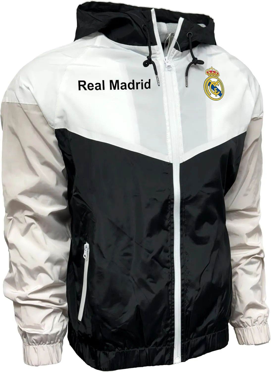 Icon Sports Real Madrid Windbreaker Jacket, Licensed Real M. Lightweight Waterproof Hooded Rain Jacket