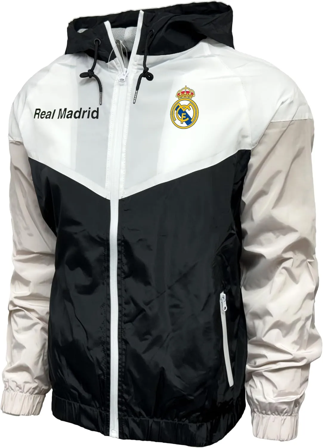Icon Sports Real Madrid Windbreaker Jacket, Licensed Real M. Lightweight Waterproof Hooded Rain Jacket