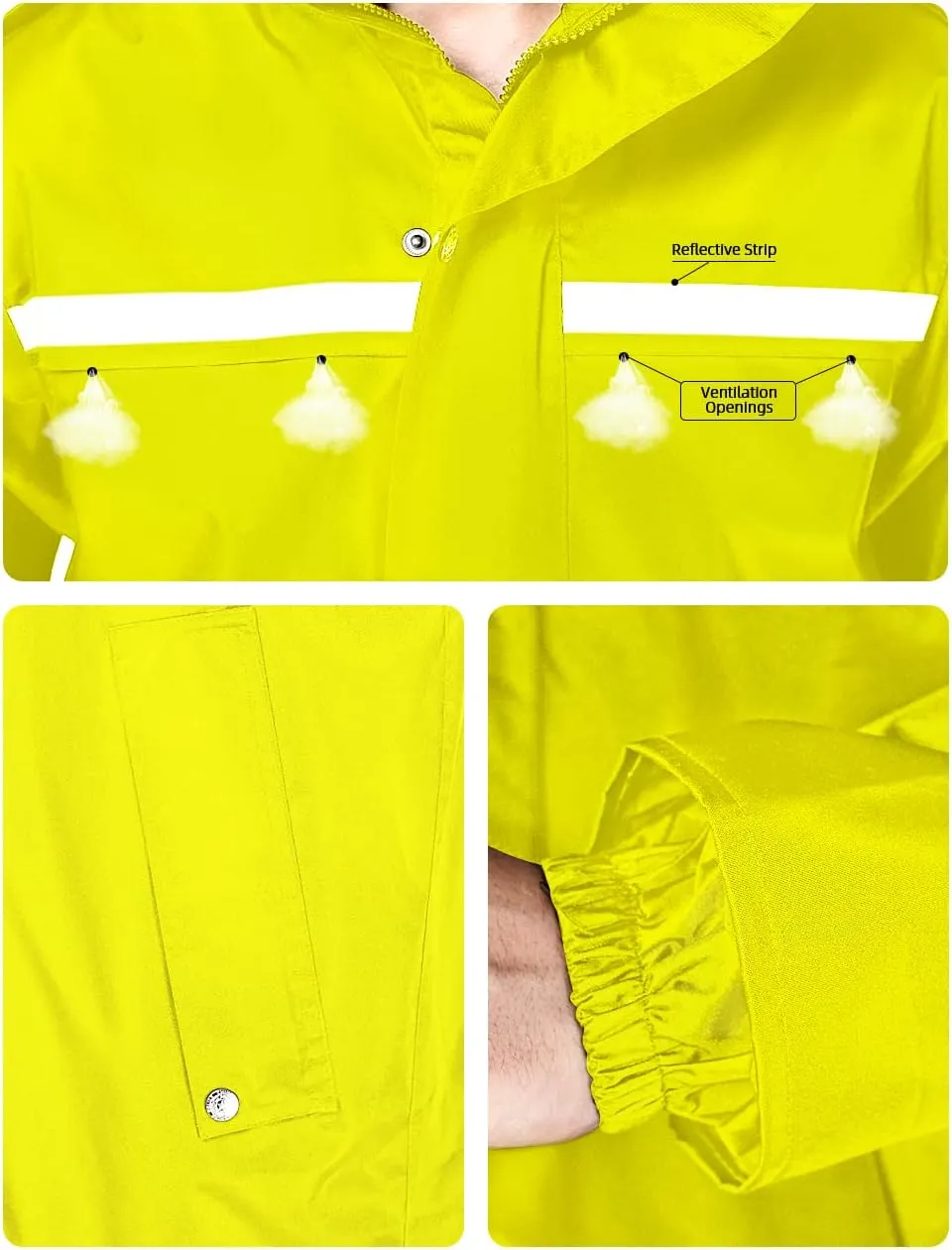 iCreek Raincoat Waterproof Long Rain Jacket Lightweight Rainwear Reflective with Packable Hood for Men Women Adults