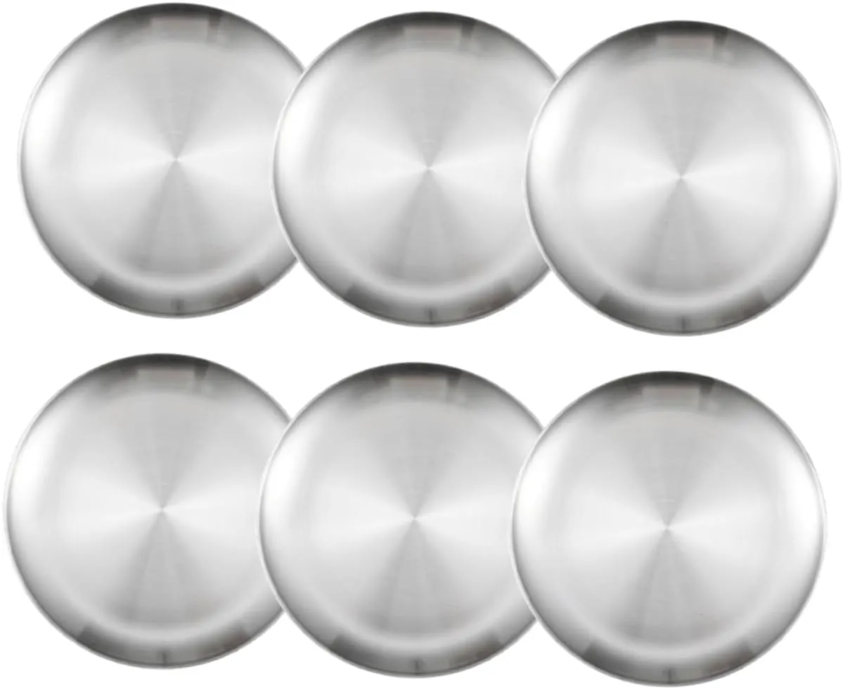 IMIKEYA Vintage Style Stainless Steel Plates 6 Piece Dinner Plate Set for Boys and Girls Camping Bbq Snack Outdoor Use