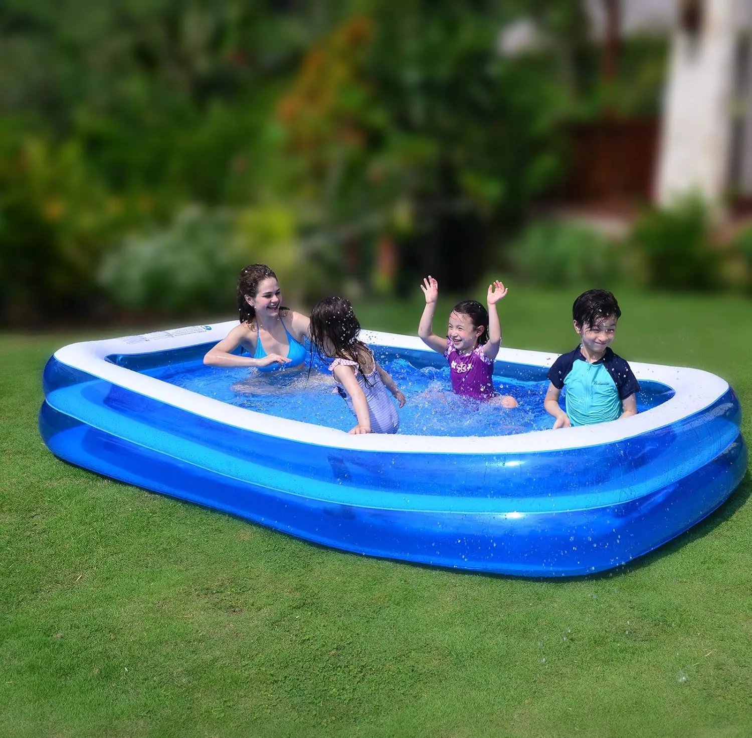 Inflatable Kiddie Swimming Pool, Rectangular, 79"x59"x20", 116 Gallons, Outdoor, Backyard Family Recreational Activities with Kids and Toddlers