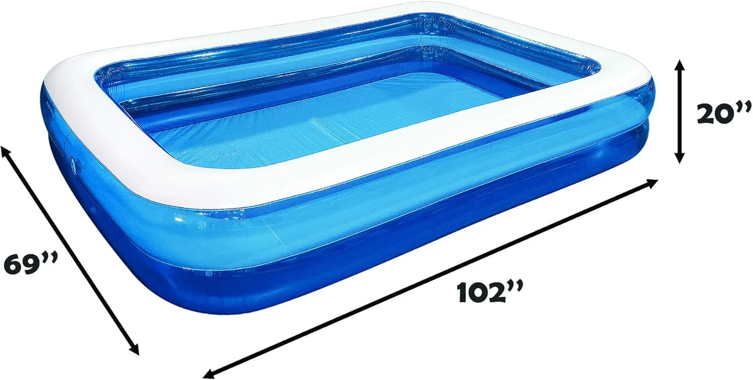 Inflatable Kiddie Swimming Pool, Rectangular, 79"x59"x20", 116 Gallons, Outdoor, Backyard Family Recreational Activities with Kids and Toddlers