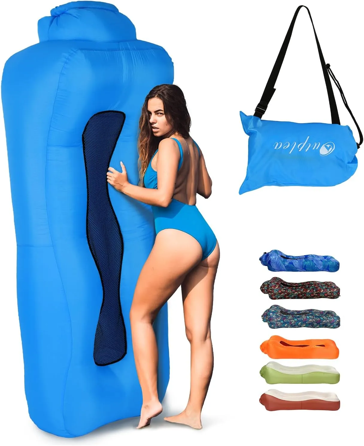 Inflatable Lounger, Ultralight Portable Ergonomic Beach Bed Air Sofa Couch Waterproof Anti-Air Leaking for Indoor Outdoor Hiking Camping Traveling, No Pump Required