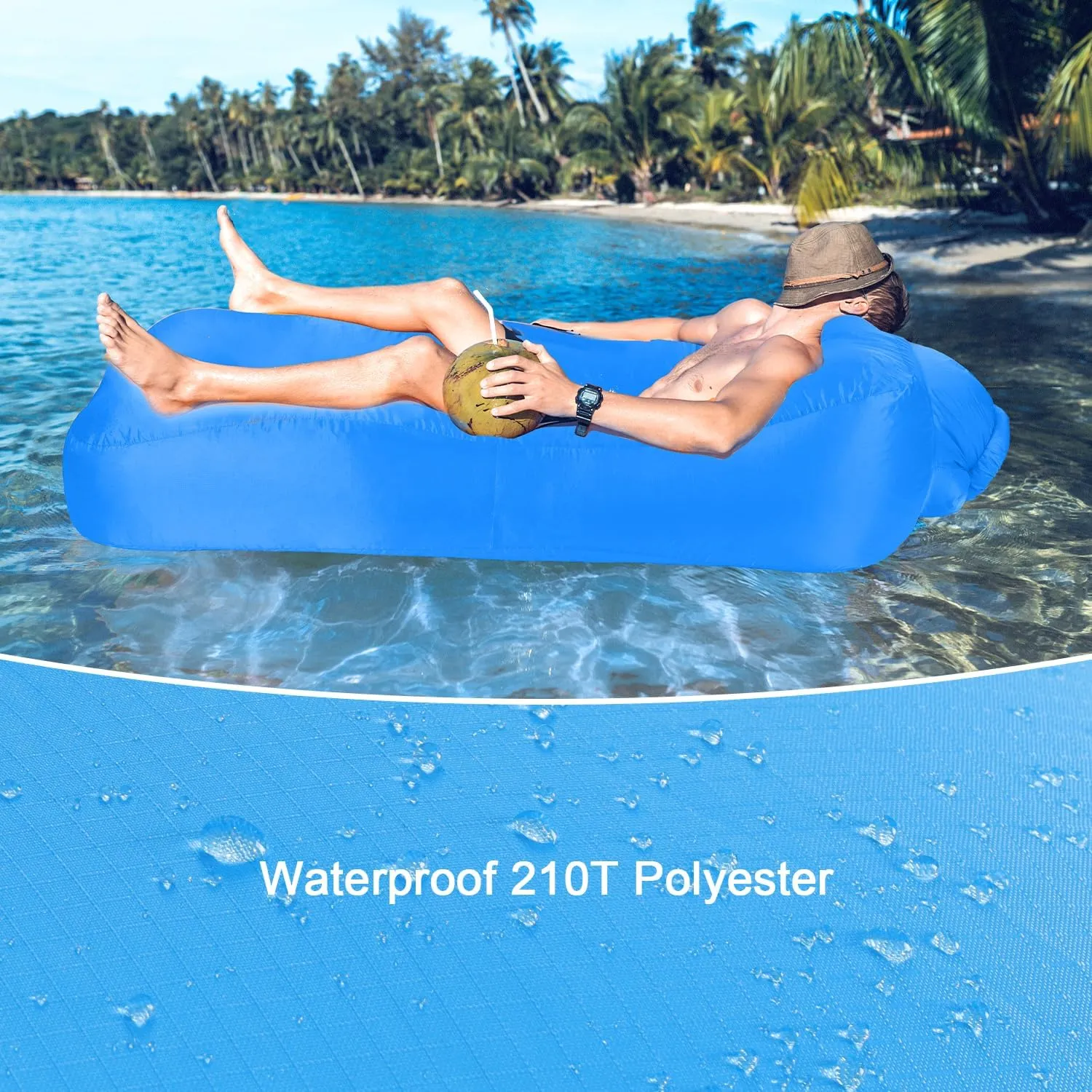 Inflatable Lounger, Ultralight Portable Ergonomic Beach Bed Air Sofa Couch Waterproof Anti-Air Leaking for Indoor Outdoor Hiking Camping Traveling, No Pump Required