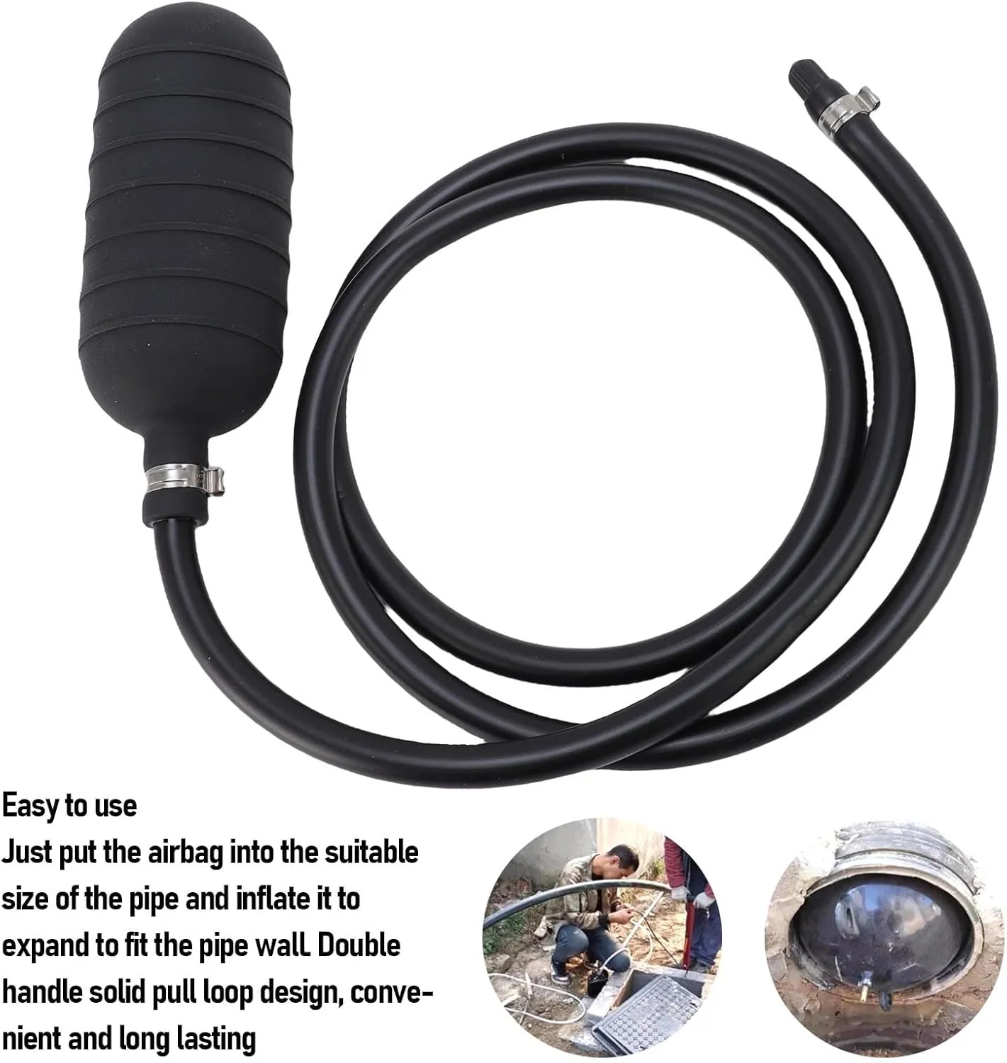 Inflatable Pipe Plug for Water Shut Off PVC Airbag Test Plug for Sewer, Drainage Pipeline Maintenance Leak Proof, Airtight Seal (150mm)