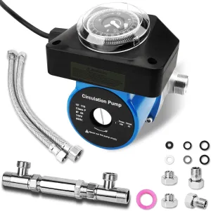 Instant Hot Water Recirculating Pump with Adjustable Timer for Tank Water Heater Recirculation System with 304 Stainless Steel Bridge Sensor Valve Kit, Replace 0955805