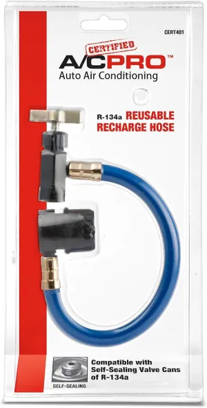 InterDynamics Certified A/C Pro Car Air Conditioner Refrigerant Recharge Kit, AC Recharge Kit Compatible with Self Sealing Valve Cans of R-134A, Includes Hose and Can Tap Dispenser, 8 in