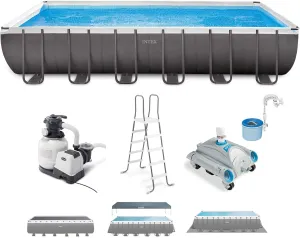 Intex 26363EH Ultra XTR 24 Ft x 12 Ft x 52 in Frame Above Ground Rectangular Pool with Pump, Automatic Vacuum Cleaner & Automatic Mounted Skimmer
