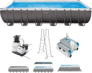 Intex 26363EH Ultra XTR 24ft x 12ft x 52in Frame Above Ground Rectangular Swimming Pool with Pump and Automatic Vacuum Cleaner with a 1.5-Inch Fitting