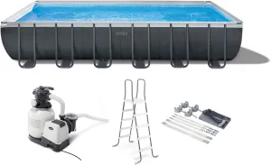 INTEX 26367EH 24'x12'x52" Ultra XTR Frame Outdoor Above Ground Swimming Pool Set with Sand Filter Pump, Ladder, Ground Cloth & Protective Canopy