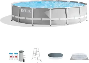 Intex 26723EH Prism Frame Premium Above Ground Swimming Pool Set: 15ft x 42in – Includes 1000 GPH Cartridge Filter Pump – Removable Ladder – Pool Cover – Ground Cloth