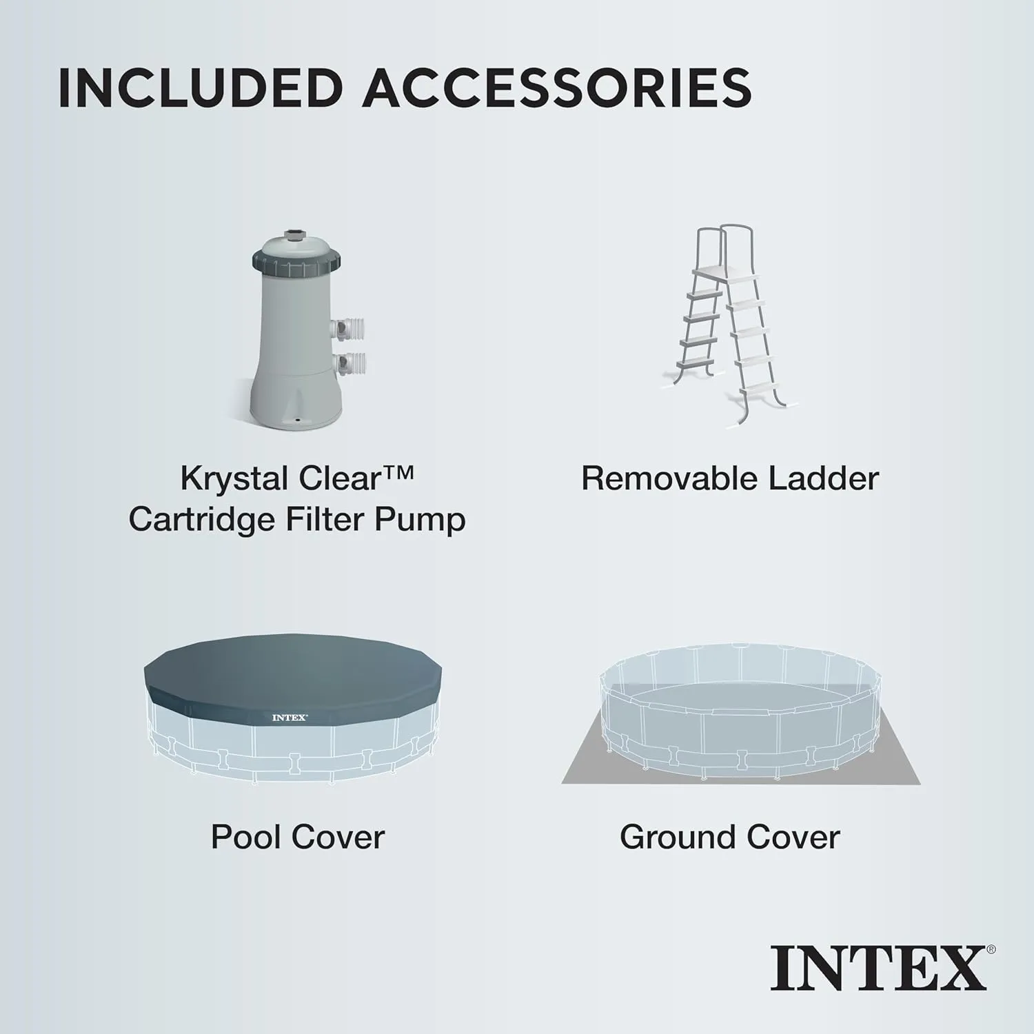 Intex 26723EH Prism Frame Premium Above Ground Swimming Pool Set: 15ft x 42in – Includes 1000 GPH Cartridge Filter Pump – Removable Ladder – Pool Cover – Ground Cloth