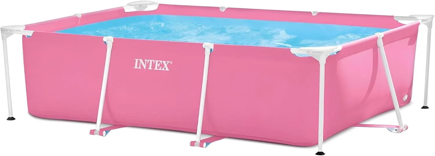 Intex 28266EH 7 Foot x 4 Foot x 24 Inch Rectangular Metal Frame Above Ground Outdoor Backyard Swimming Pool, 439 Gallons of Water, Pink