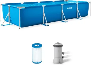 INTEX 28279EH Rectangular Frame Above Ground Swimming Pool Set: 14ft x 33in – Includes 530 GPH Cartridge Filter Pump – SuperTough Puncture Resistant – Rust Resistant – 1883 Gallon Capacity