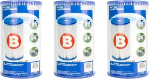 Intex 290005E/59905 5.75" Diameter x 10" Swimming Pool Dacron Material Easy Set Type B Replacement Filter Pump Cartridge Accessories, 3 Pack