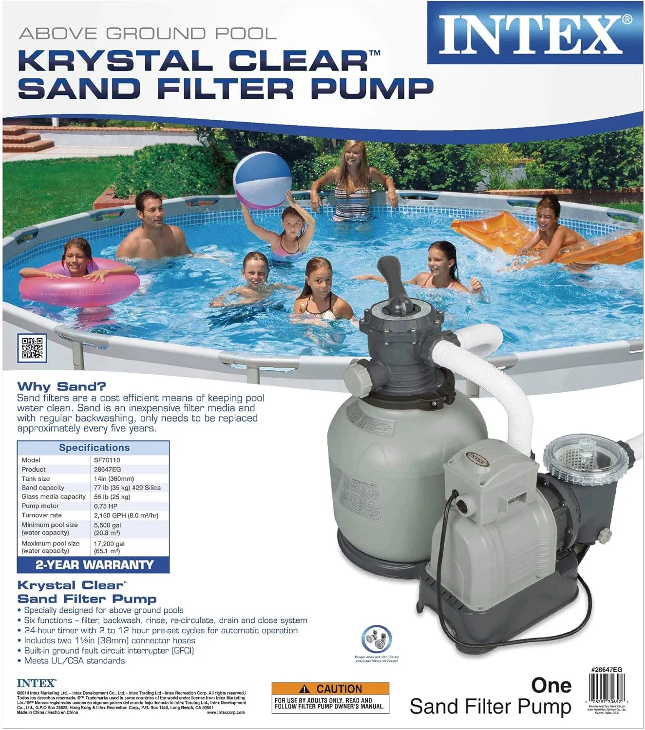Intex Krystal Clear Sand Filter Pump for Above Ground Pools, 2800 GPH Pump Flow Rate, 110-120V with GFCI