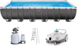 INTEX ZX100 Auto Pressure Side Pool Cleaner and 24 Foot x 12 Foot x 52 Inch Rectangular Ultra XTR Frame Swimming Pool with Pump