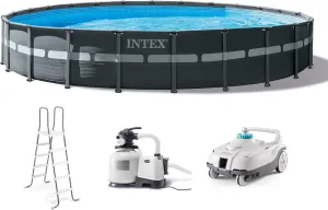 Intex ZX100 Auto Pressure Side Pool Cleaner and Ultra XTR Deluxe Above Ground Swimming Pool with Krystal Clear Sand Pump and Removable Ladder