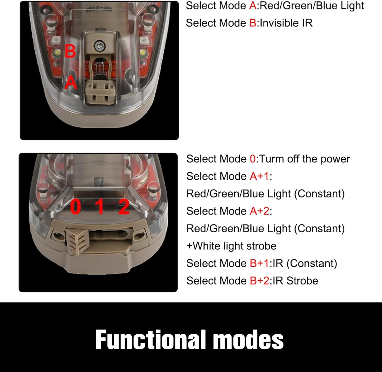 IR Strobe Tactical Helmet Light, Military Identification With Optional 4 Modes, Survival Signal for Outdoor Sports (Brown Base-Red Light)