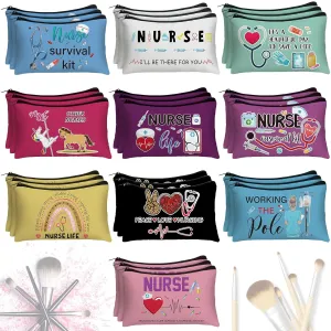 Irenare 30 Pcs Nurse Appreciation Week Gifts Nurse Survival Kit Canvas Makeup Bags Cosmetic Peace Love Nursing Travel Toiletry Case Earpiece Toiletry Zipper Pouch Bag Thank You Gift(Nurse Life)