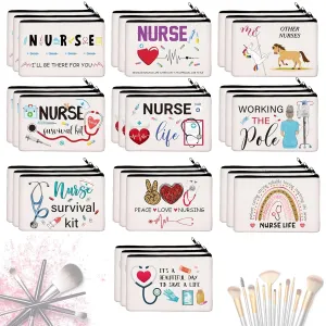 Irenare 30 Pcs Nurse Appreciation Week Gifts Nurse Survival Kit Canvas Makeup Bags Cosmetic Peace Love Nursing Travel Toiletry Case Earpiece Toiletry Zipper Pouch Bag Thank You Gift(Nurse)