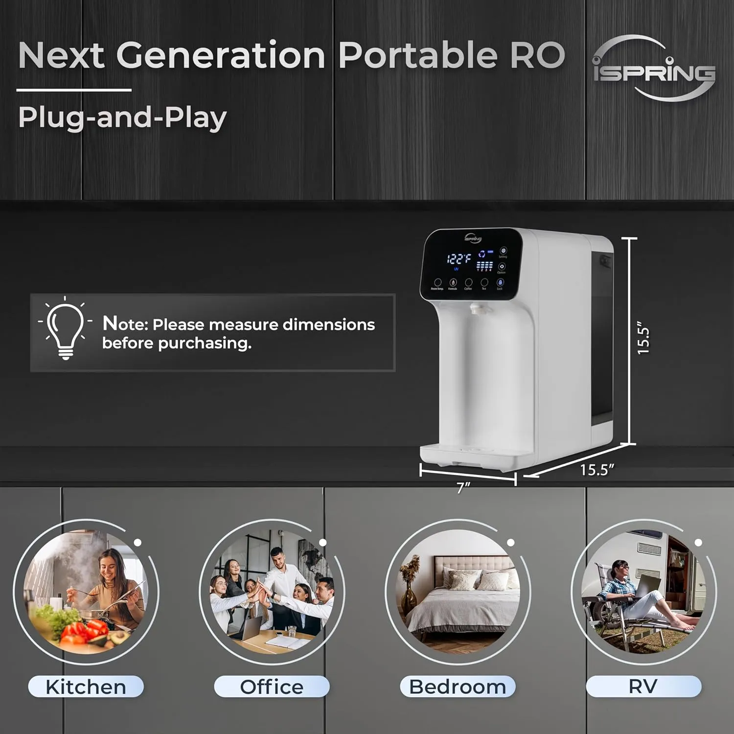 iSpring RCD100 5-Stage Countertop Reverse Osmosis System, Instant Hot RO Water Dispenser with UV, 2.5:1 Pure to Drain, 100 GPD Portable Water Filtration System, 4 Temperature Options, Plug and Play
