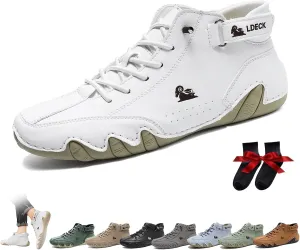 Italian Handmade High Boots Men Outdoor All-Terrain Minimalist Beck Shoes Breathable Non-Slip Casual Barefoot Shoes for Walking Hiking Driving Chukka Boots(White,US 11)