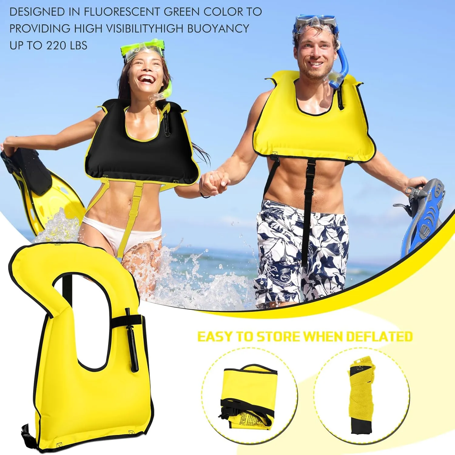 Jerify 4 Pcs Inflatable Snorkel Vest Adults, Portable Swim Vest Jackets, Adjustable Kayaking Jackets Safety Vests for Snorkeling Swimming Diving Surfing