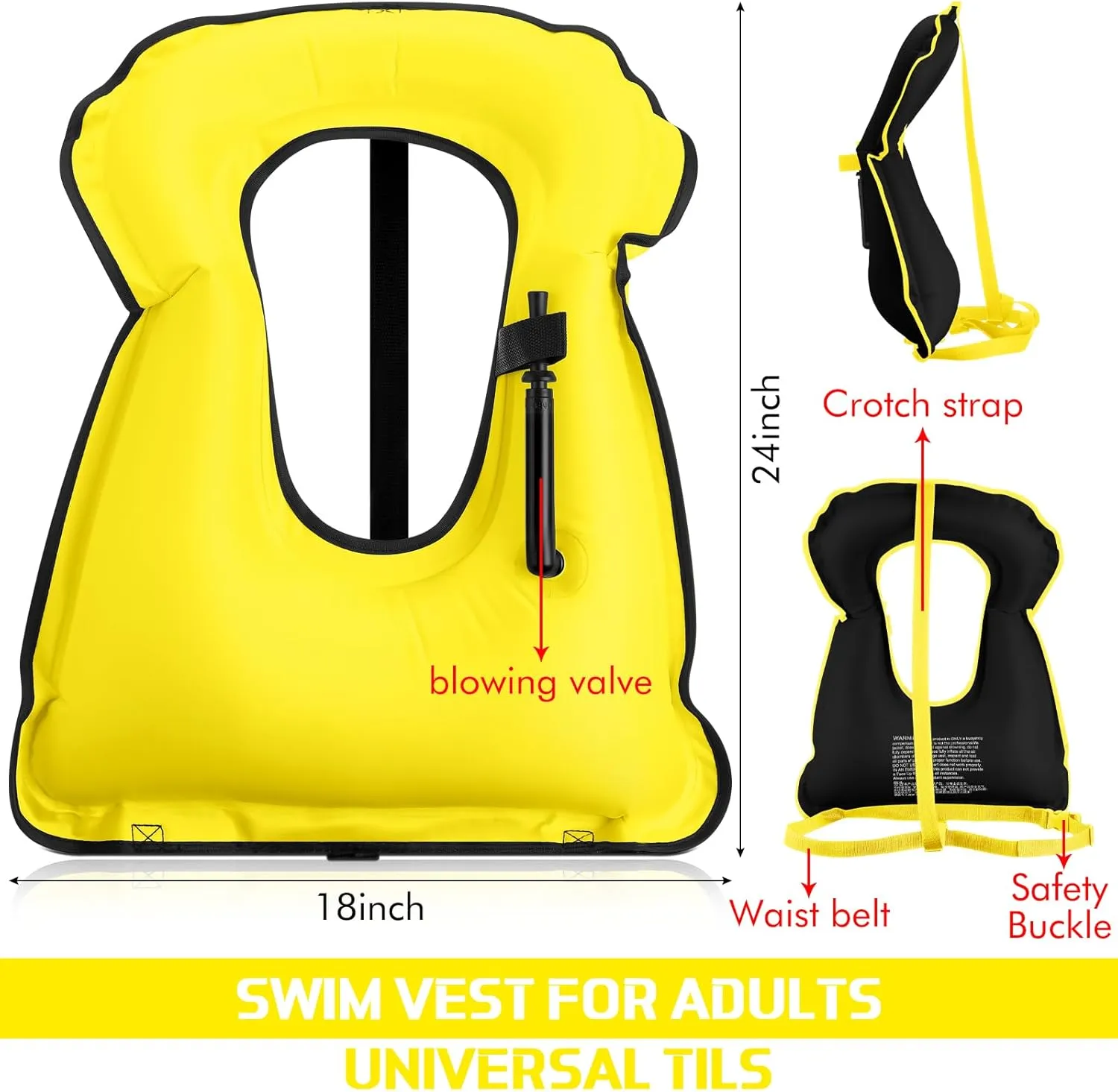 Jerify 4 Pcs Inflatable Snorkel Vest Adults, Portable Swim Vest Jackets, Adjustable Kayaking Jackets Safety Vests for Snorkeling Swimming Diving Surfing