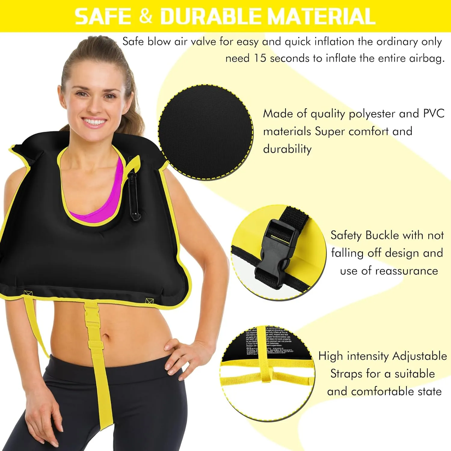 Jerify 4 Pcs Inflatable Snorkel Vest Adults, Portable Swim Vest Jackets, Adjustable Kayaking Jackets Safety Vests for Snorkeling Swimming Diving Surfing