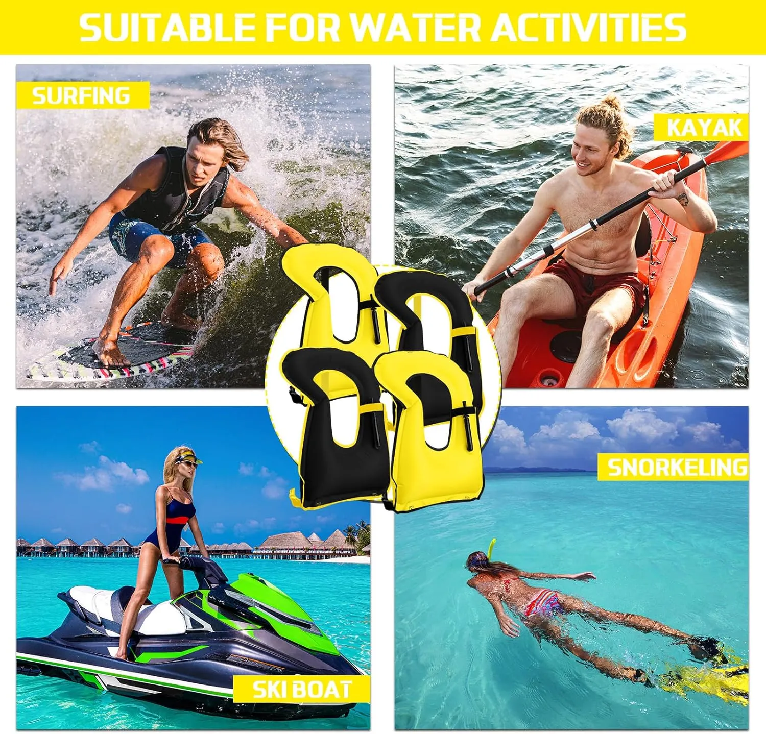Jerify 4 Pcs Inflatable Snorkel Vest Adults, Portable Swim Vest Jackets, Adjustable Kayaking Jackets Safety Vests for Snorkeling Swimming Diving Surfing