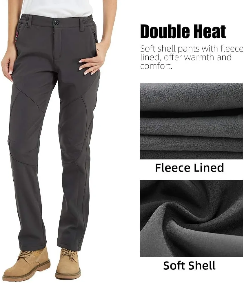 JOMLUN Women's Outdoor Hiking Pants Fleece Slim Soft Shell Snow Ski Pants Waterproof Windproof Winter