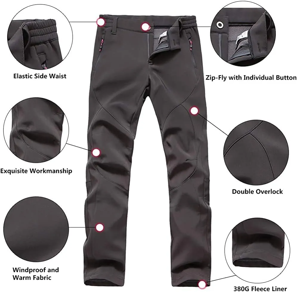 JOMLUN Women's Outdoor Hiking Pants Fleece Slim Soft Shell Snow Ski Pants Waterproof Windproof Winter